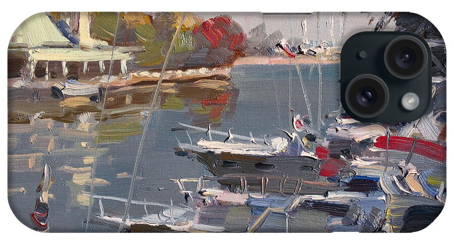 Yachts iPhone Case featuring the painting Yachts in Port Credit by Ylli Haruni