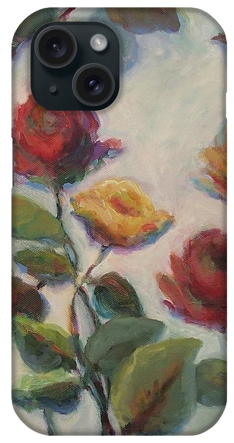 Impressionist Floral iPhone Case featuring the painting Yellow and Red Roses by Mary Wolf