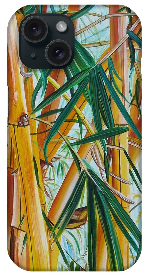 Yellow Bamboo iPhone Case featuring the painting Yellow Bamboo by Marionette Taboniar