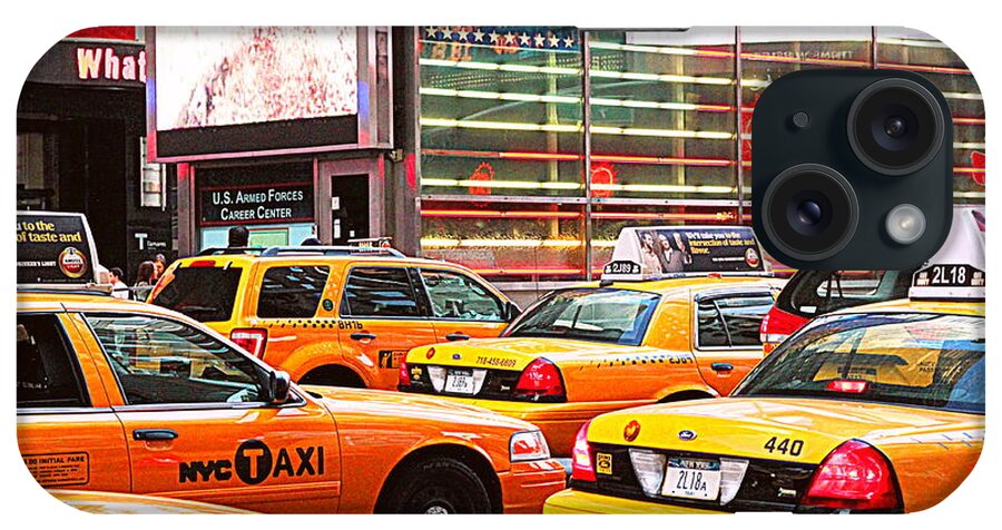 Taxi iPhone Case featuring the photograph Yellow Cabs by Valentino Visentini