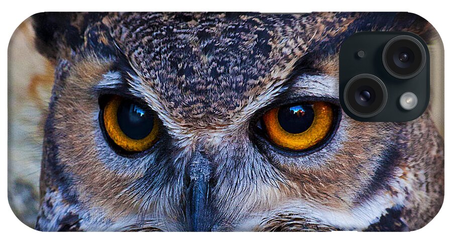 Wise Owl Photographs Print iPhone Case featuring the photograph Yellow Eyed Wise Old Owl by Jerry Cowart