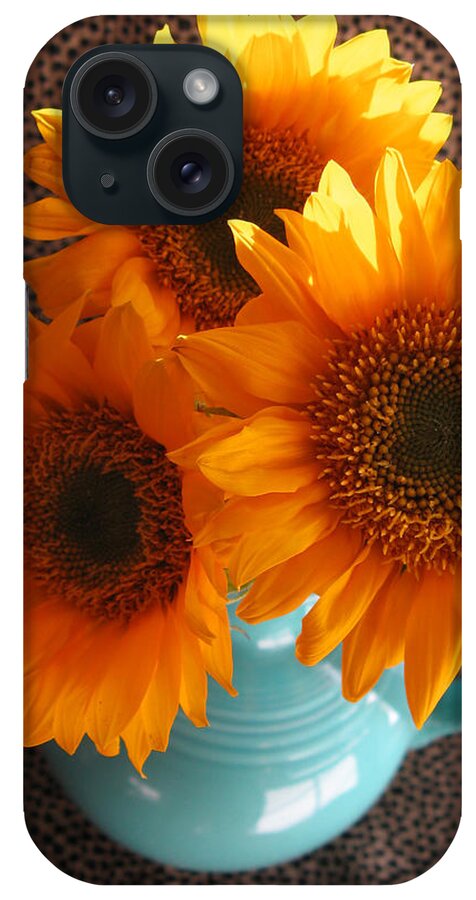 Sunflowers iPhone Case featuring the photograph Yellow Flowers in Fiesta Ware by Patricia Januszkiewicz