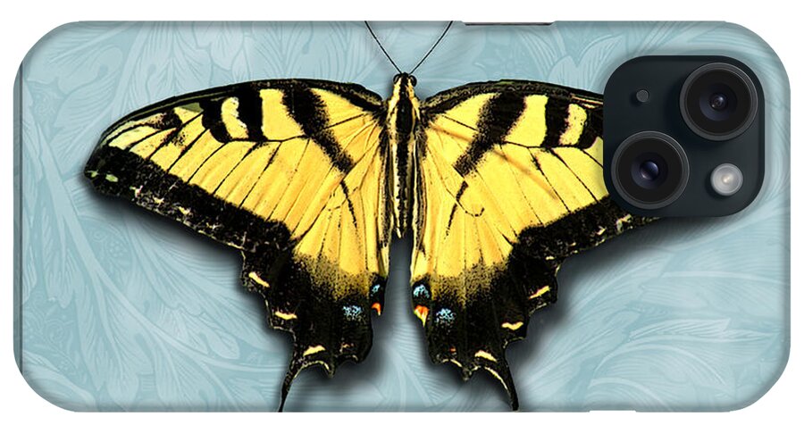 Butterfly iPhone Case featuring the digital art Yellow Swallowtail on Blue by Deborah Smith