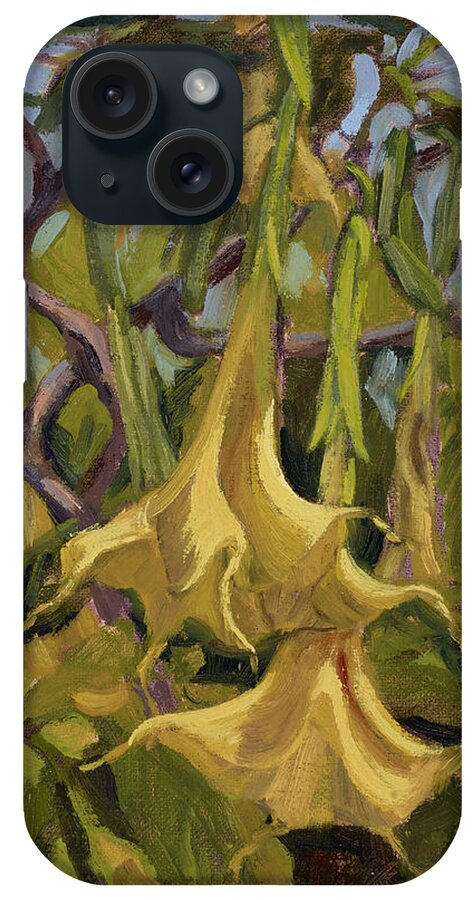 Yellow Trumpets iPhone Case featuring the painting Yellow Trumpets by Jane Thorpe