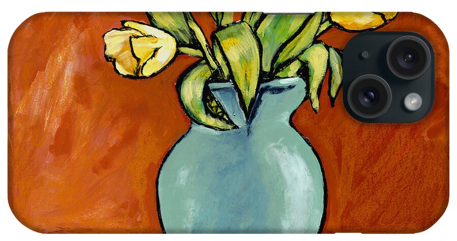 Flowers iPhone Case featuring the painting Yellow Tulips In A Turquoise Vase by Dale Moses