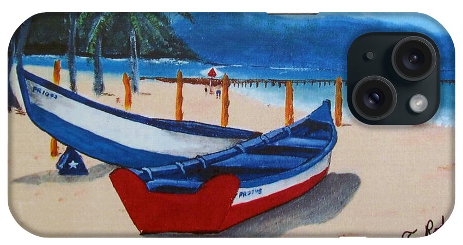 Yolas iPhone Case featuring the painting Yolas At Crashboat Beach by Luis F Rodriguez