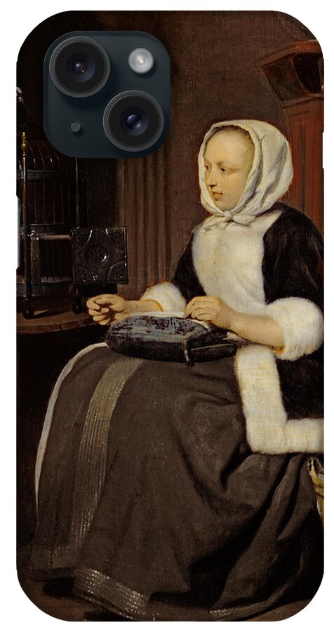 Parrot iPhone Case featuring the photograph Young Girl At Work by Gabriel Metsu