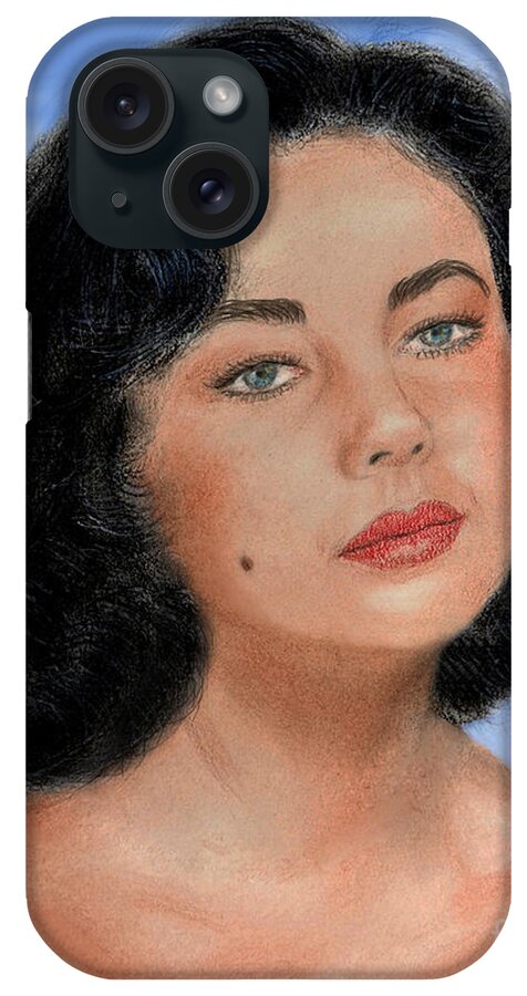 Liz Taylor iPhone Case featuring the drawing Young Liz Taylor Portrait Remake Version II by Jim Fitzpatrick
