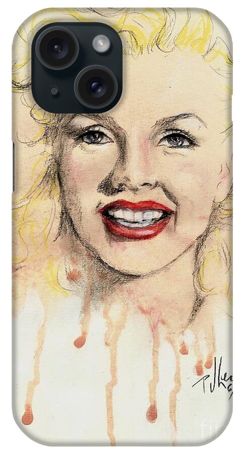 Marilyn Monroe iPhone Case featuring the drawing young Marilyn by PJ Lewis