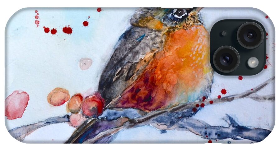 Young Robin iPhone Case featuring the painting Young Robin by Beverley Harper Tinsley