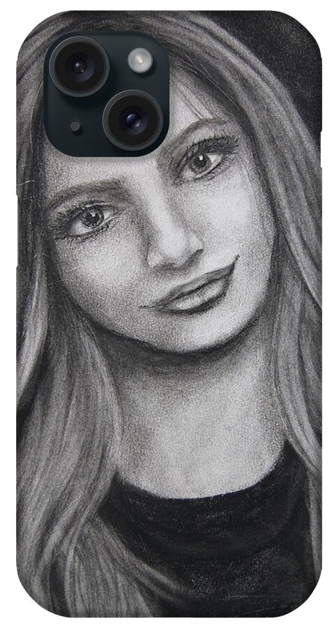Woman iPhone Case featuring the drawing Young Woman In Charcoal by Barbara J Blaisdell