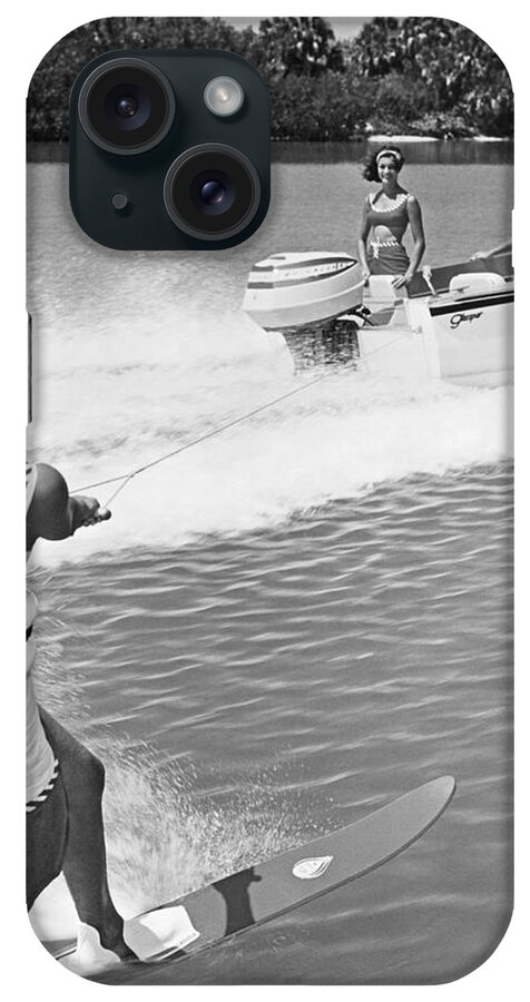 1960s iPhone Case featuring the photograph Young Woman Slalom Water Skis by Underwood Archives