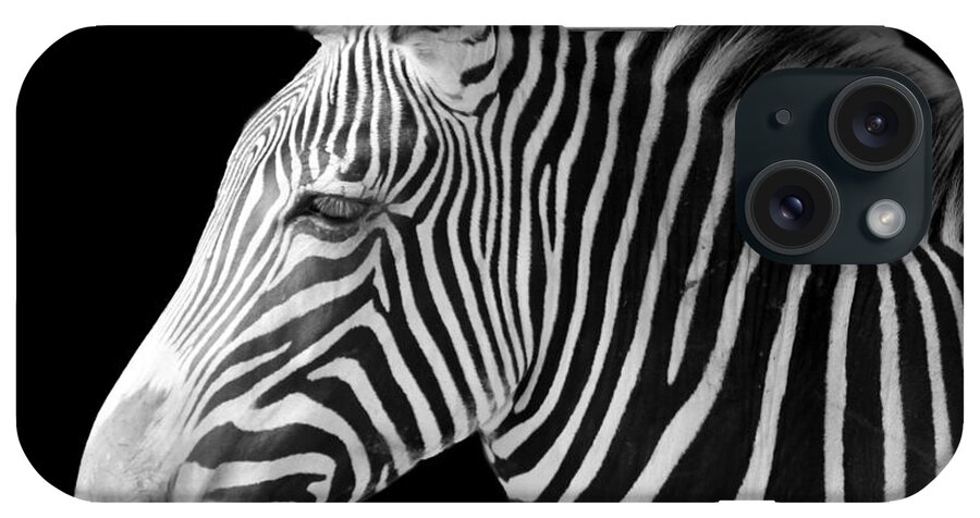 Zebra iPhone Case featuring the photograph Zebra Head blk background by Cheryl Del Toro