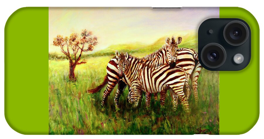 Zebra iPhone Case featuring the painting Zebras at Ngorongoro Crater by Sher Nasser