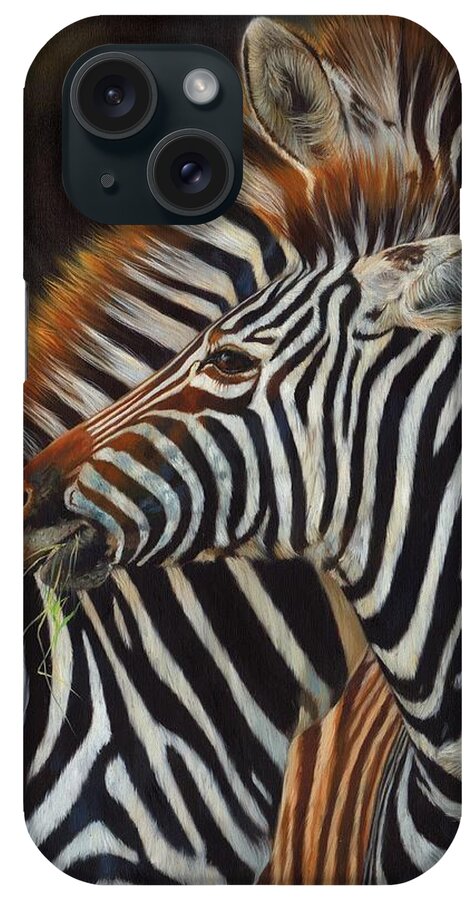 Zebra iPhone Case featuring the painting Zebras by David Stribbling