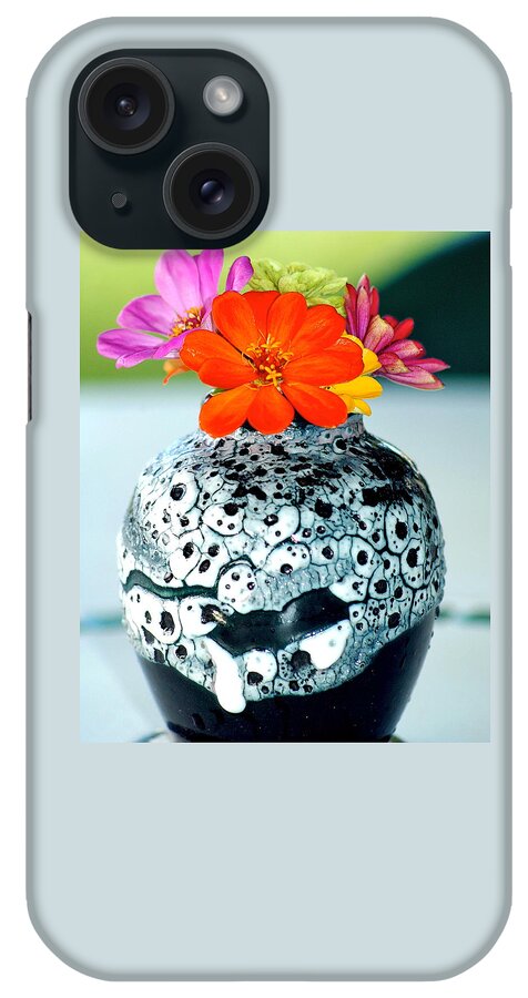 Hawaii iPhone Case featuring the photograph Zinnia in vase by Lehua Pekelo-Stearns