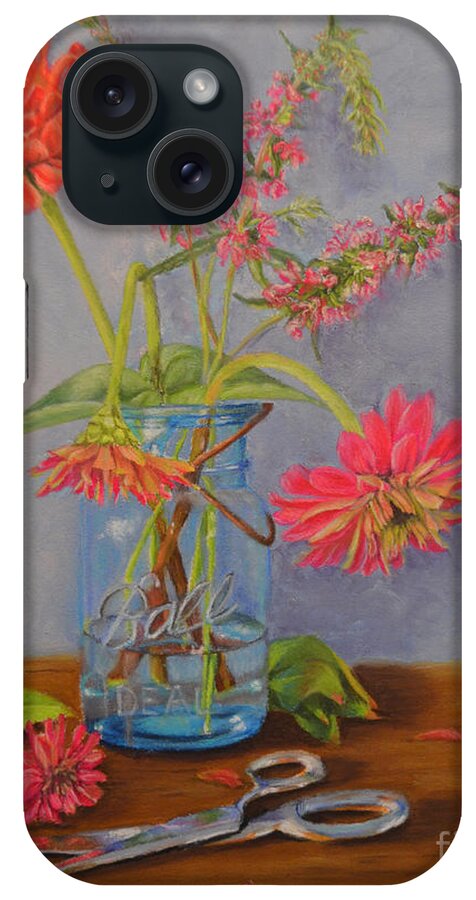 Zinnia iPhone Case featuring the painting Zinnias from the Garden by Joanne Grant