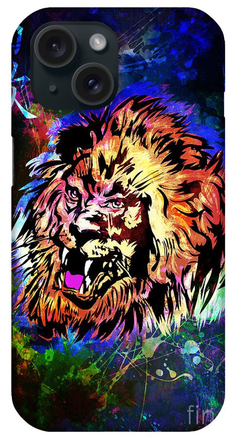 Lion iPhone Case featuring the painting Zodiac-Lion and Chinese symbol by Andrzej Szczerski