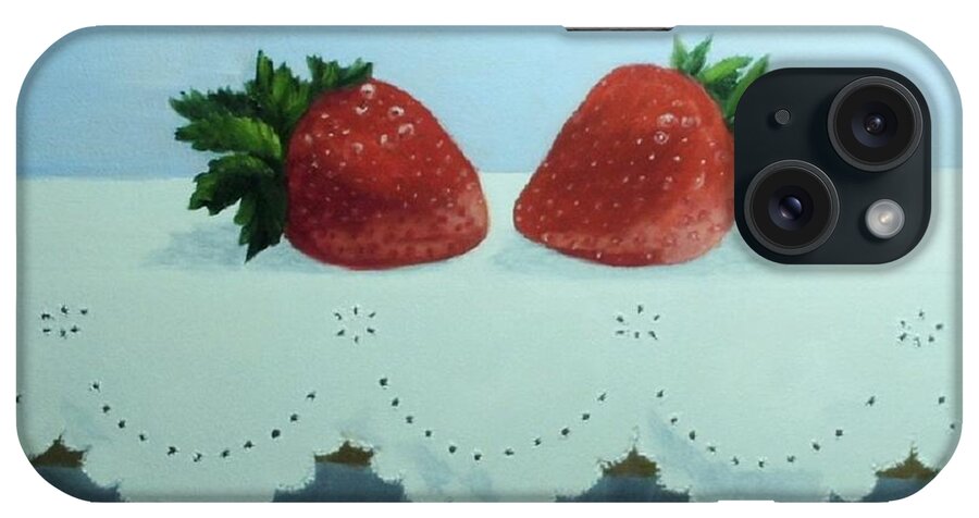 Strawberries iPhone Case featuring the painting Berries and Lace #1 by Peggy Miller