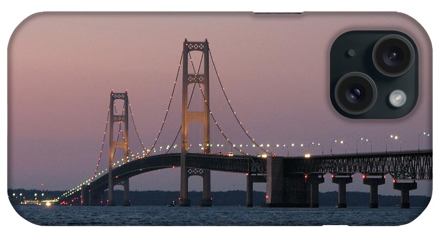 Mackinac Bridge iPhone Case featuring the photograph Mackinac Bridge at Dusk #2 by Keith Stokes