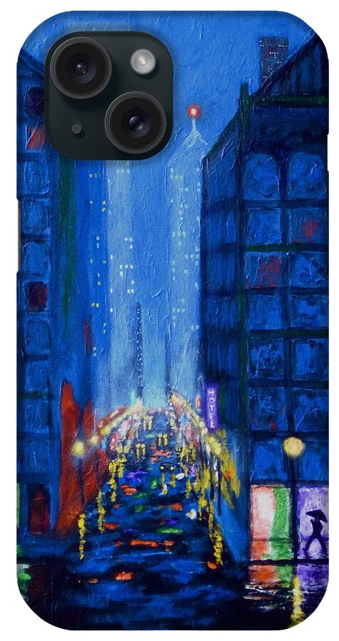 City Rain iPhone Case featuring the painting Midnight Drizzle by J Loren Reedy