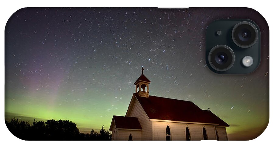 Aurora iPhone Case featuring the digital art Night Church Northern Lights #1 by Mark Duffy