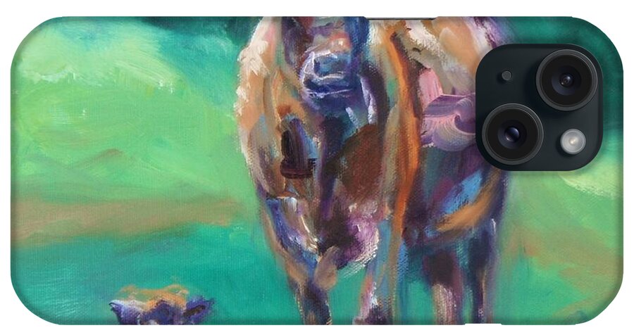 Donna Tuten iPhone Case featuring the painting A Cow and Her Calf by Donna Tuten