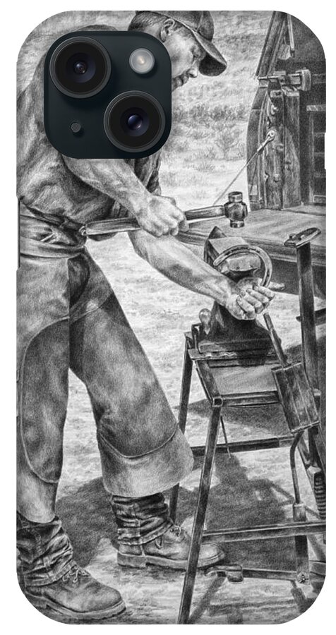 Farrier iPhone Case featuring the drawing A Man and His Trade - Farrier Art Print by Kelli Swan