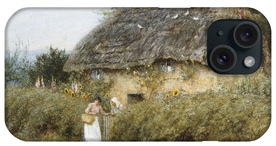 A Thatched Cottage Near Peaslake iPhone Case featuring the painting A Thatched Cottage near Peaslake Surrey by Helen Allingham