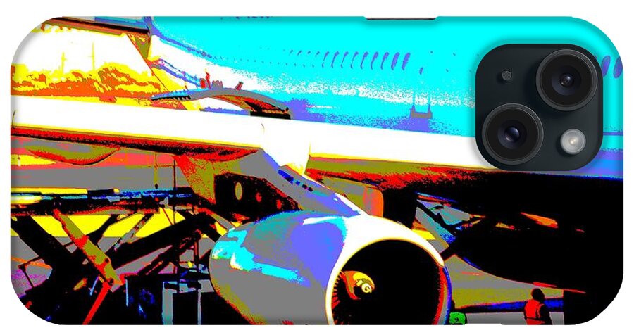 Aircraft Travel Voyage Airport Engine Check Up Holidays Fun Joy Touch Down Lift Off Plane Airplane iPhone Case featuring the mixed media Aircraft on the ground by Rogerio Mariani