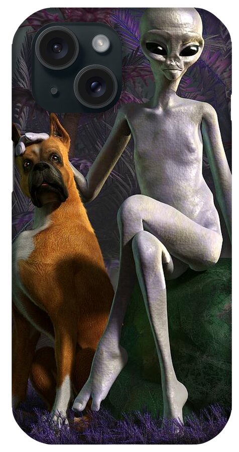  iPhone Case featuring the digital art Alien and Dog by Daniel Eskridge