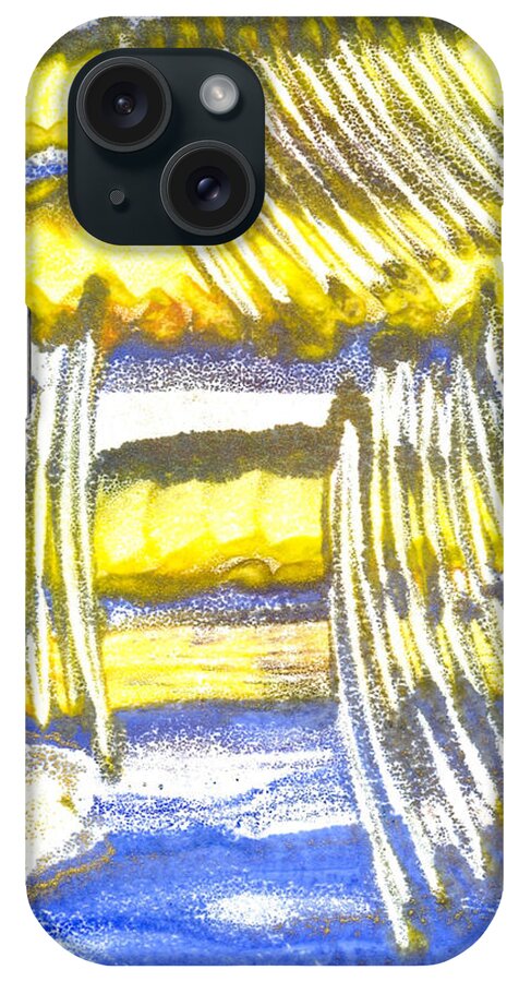 Blue Yellow Gold Abstract Expressionist Process iPhone Case featuring the painting Beyond by Heather Hennick