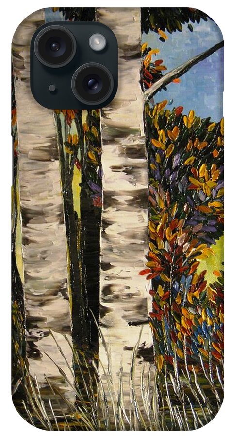 Birches iPhone Case featuring the painting Birches for my friend by Amalia Suruceanu