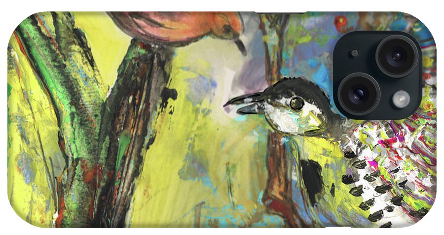 Animals iPhone 15 Case featuring the painting Birds 03 by Miki De Goodaboom