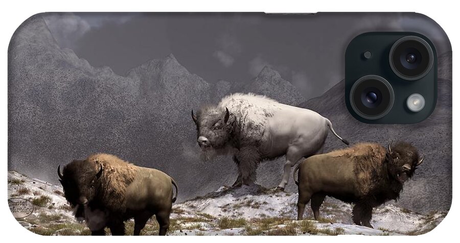 Bison iPhone Case featuring the digital art Bison King by Daniel Eskridge