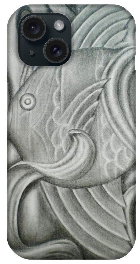 Graphite iPhone Case featuring the drawing Black and white fish by Paula Ludovino