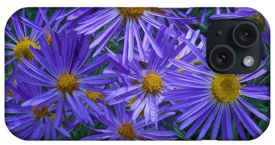  Blue iPhone Case featuring the digital art Blue Asters by Charles Muhle