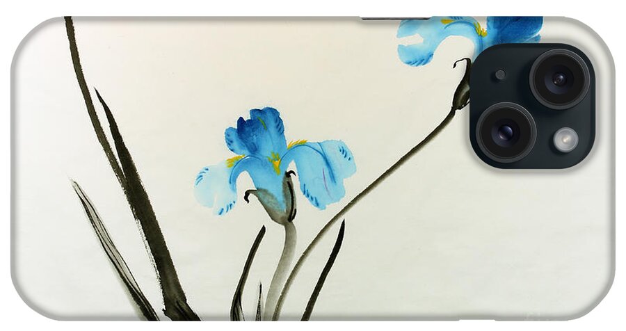 Blue Flower iPhone Case featuring the painting blue iris II by Yolanda Koh