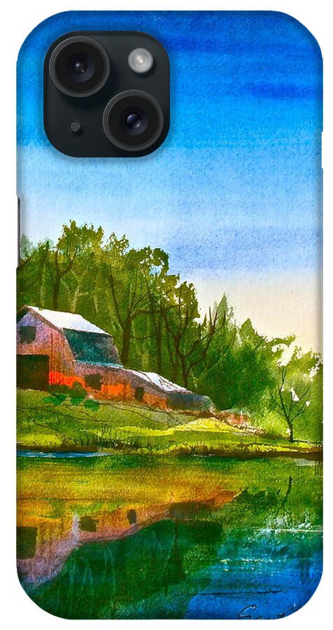 Blue iPhone Case featuring the painting Blue Sky River by Frank SantAgata