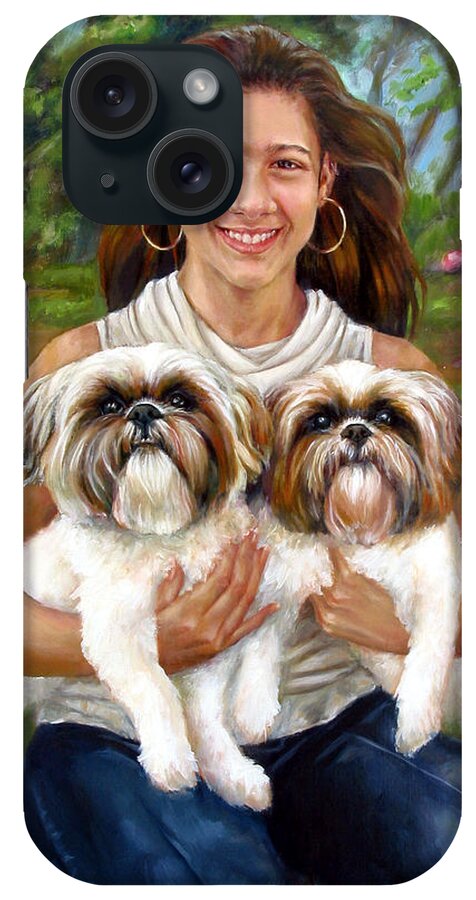  iPhone Case featuring the painting Brittany and her Shih Tzusu by Nancy Tilles