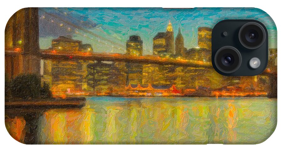 Clarence Holmes iPhone Case featuring the photograph Brooklyn Bridge Twilight Impasto by Clarence Holmes