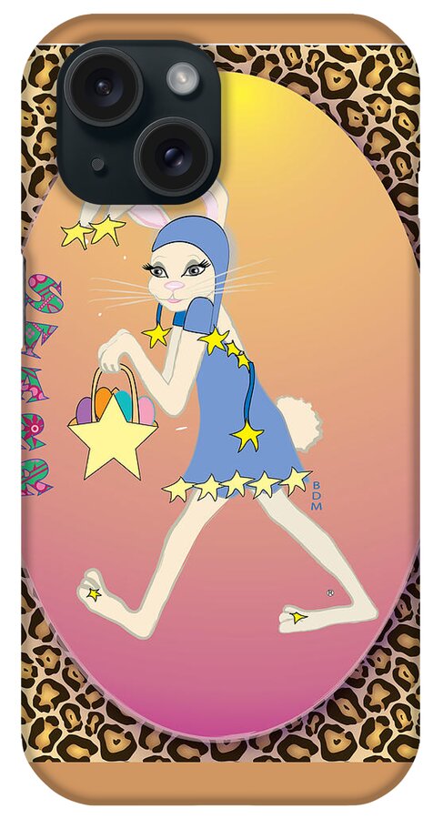 Bunnie Bunny Girl Female Lady Boy Joy Star Sky Ground Clouds Trees Egg Rabbit Hare Hop Blue Red Green Purple Yellow Gold Silver Rose Beige Classy iPhone Case featuring the digital art Bunnie Girls- Starr- 2 Of 4 by Brenda Dulan Moore