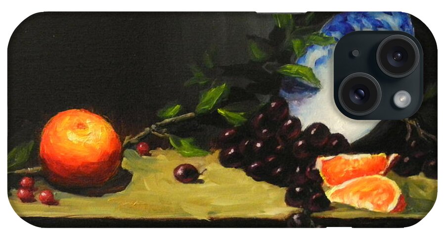 Still Life iPhone Case featuring the painting China bowl and fruits by Ningning Li