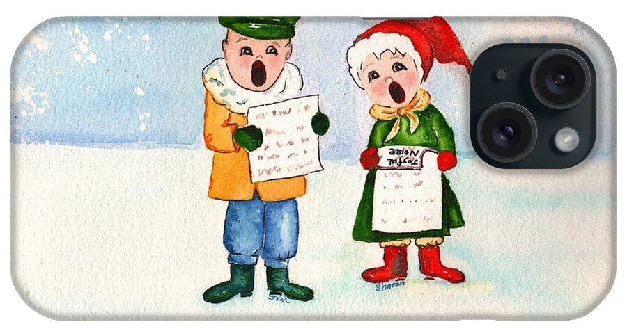 Christmas Carolers Singing A Joyful Noise iPhone Case featuring the painting Christmas Carolers Singing a Joyful Noise by Sharon Mick