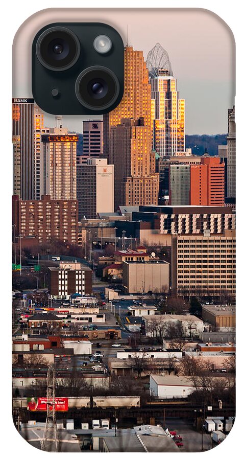 Keith Allen 2012 Canon 1d Mkiii Landscape Cityscape Cincinnati Ohio Skyline iPhone Case featuring the photograph Cincinnati at Sunset by Keith Allen