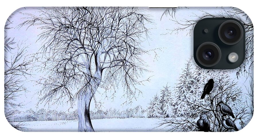 Pen And Ink iPhone Case featuring the drawing Cold Morning by Anna Duyunova