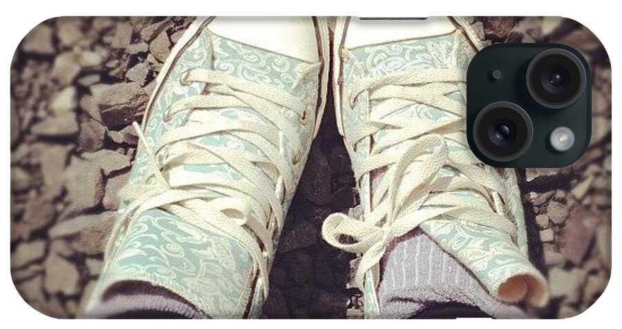 Blue iPhone Case featuring the photograph #converse #girl #feet #socks #blue by Grace Shine