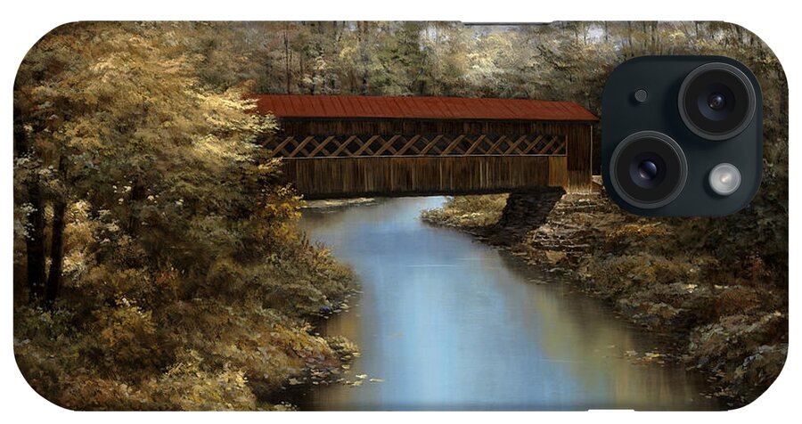 Covered Bridge Prints iPhone Case featuring the painting Covered Bridge by Diane Romanello