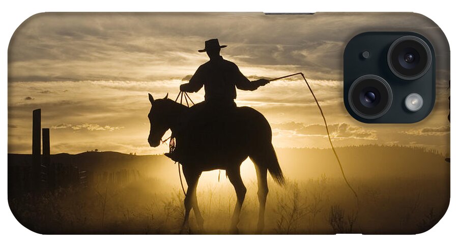 Mp iPhone Case featuring the photograph Cowboy On Domestic Horse Equus Caballus by Konrad Wothe