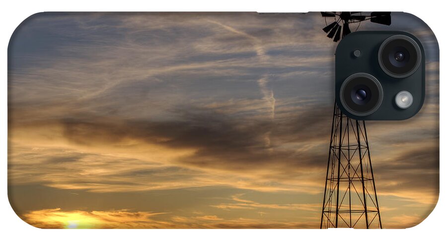 Old Windmill iPhone Case featuring the photograph Dark Sunset with Windmill by Art Whitton